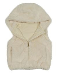 Krémová kožušinová podšitá vesta s kapucňou Nutmeg