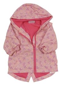 Růžová květovaná šusťáková jarní parka s kapucí Ergee