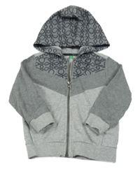 Sivá melírovaná prepínaci mikina so vzoram a šušťákovou kapucňou Benetton