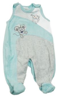 Světlemodro-světlešedo-bílé sametové dupačky so slonom a myškou Ergee