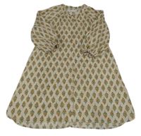 Béžové květované plátěné propínací šaty Zara