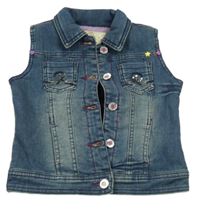 Tmavomodrá rifľová podšitá vesta s flitrami