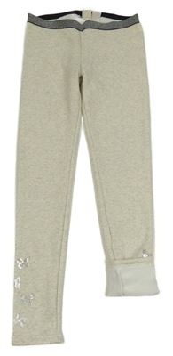 Světlešedé melírované zateplené legíny s motýly z flitrů Manguun