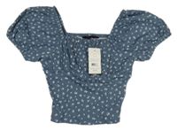 Nové - Modrošedé květované crop tričko New Look