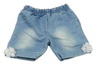 Modré teplákové riflové kraťasy s 3D květy