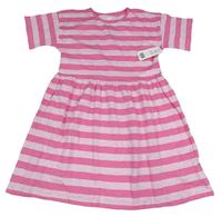 Nové - Ružové pruhované bavlnené šaty F&F