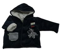 Tmavomodrá sametová zateplená propínací mikina se zebrou a kapucí C&A