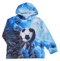 Modro-čierna mikina s futbalovým loptou a kapucňou