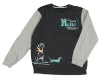 Antracitovo-sivá mikina s nápisom a psy Kids