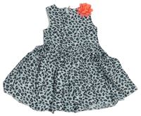 Sivé šaty s leopardím vzorom a 3D růžovým květem