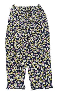 Tmavomodro-farebné kvetované ľahké nohavice C&A