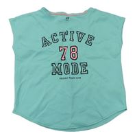Tyrkysové športové tričko s nápisom H&M