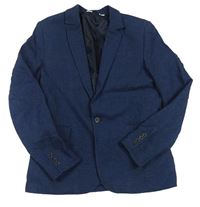 Tmavomodré lněné melírované společenské sako H&M
