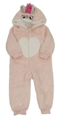 Světlerůžová chlupatá kombinéza s kapucí - jednorožec Primark