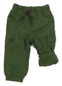 Tmavozelené šusťákové zateplené kalhoty Ergee