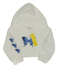 Nové - biela ľahká crop mikina s motýlkom a kapucňou shein