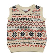 Béžovo-červeno-tmavomodrá vzorovaná pletená vesta Pep&Co