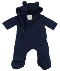 Tmavomodrá šusťáková prošívaná zimní kombinéza s kapucí Primark