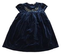 Tmavomodré zamatové šaty s výšivkou Pep&Co