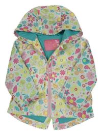Bílo-barevná květovaná šusťáková jarní bunda s kapucí Tu