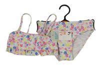 Nové - bílo-barevné květované dvoudílné plavky Primark