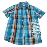 Modro-oranžová kostkovaná košile s nápisem Yigga