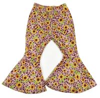 Růžové květované flare legíny