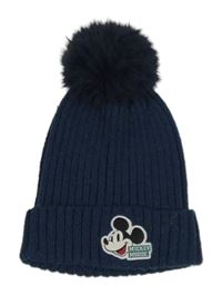 Tmavomodrá pletená čepice s Mickeym a bambulí Primark