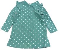Zelené puntíkaté teplákové šaty s volánky H&M
