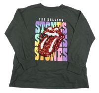 Antracitová mikina s nápismi a obrázkem z flitrů - The Rolling Stones Next