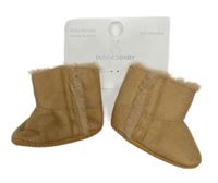 Nové - Béžové semišové zateplené papučky Dunnes