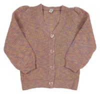 Fialovo-oranžový melírovaný třpytivý propínací svetr Tu