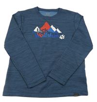 Tmavomodré melírované thermo triko s potiskem Jack Wolfskin