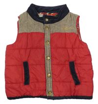 Červeno-béžová šušťáková zateplená vesta s výšivkou Mamas&Papas