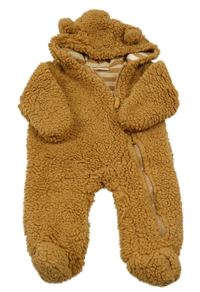 Okrová huňatá kombinéza s kapucí a oušky Ergee