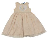 Pudrové tylové třpytivé šaty s Elsou Disney