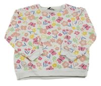 Bielo-ružovo-farebná kvetovaná mikina s motýlikmi C&A