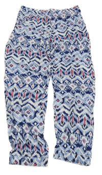 Modro-bielo-ružové vzorované ľahké cuff nohavice Y.F.K.