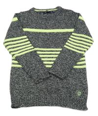 Tmavomodro-bielo-zelený melírovaný sveter s pruhmi Blue Seven