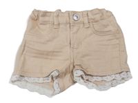 Béžovo-bílé riflové kraťasy s krajkou H&M