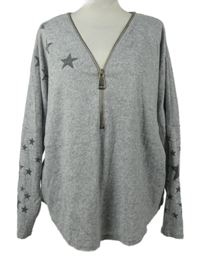 Dámský šedý melírovaný svetr s hvězdičkami Quiz 