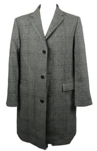 Pánský černo-bílý kostkovaný vlněný kabát French Connection vel. 42R