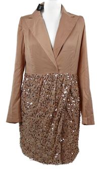 Nové - Dámské světlerůžové saténové šaty s flitrovou sukní Boohoo 