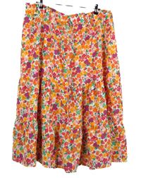 Dámská oranžovo-růžovo-bílá kytičkovaná midi sukně 