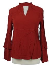 Dámská tmavočervená halenka s volánky Promod 