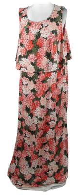 Dámské růžovo-khaki kytičkované dlouhé šaty s volánem Esmara 