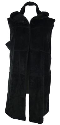 Dámská černá plyšová vesta s kapucí 