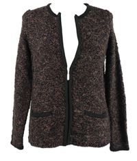 Dámský černo-vínový melírovaný propínací svetr M&S