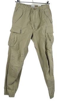 Pánské béžové cargo plátěné kalhoty s kapsami H&M