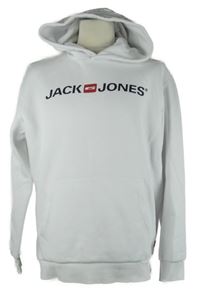 Pánská bílá mikina s logem a kapucí Jack & Jones